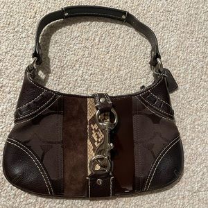 NWOT Coach saddle bag - patchwork patent, suede, snake print, canvas, leather